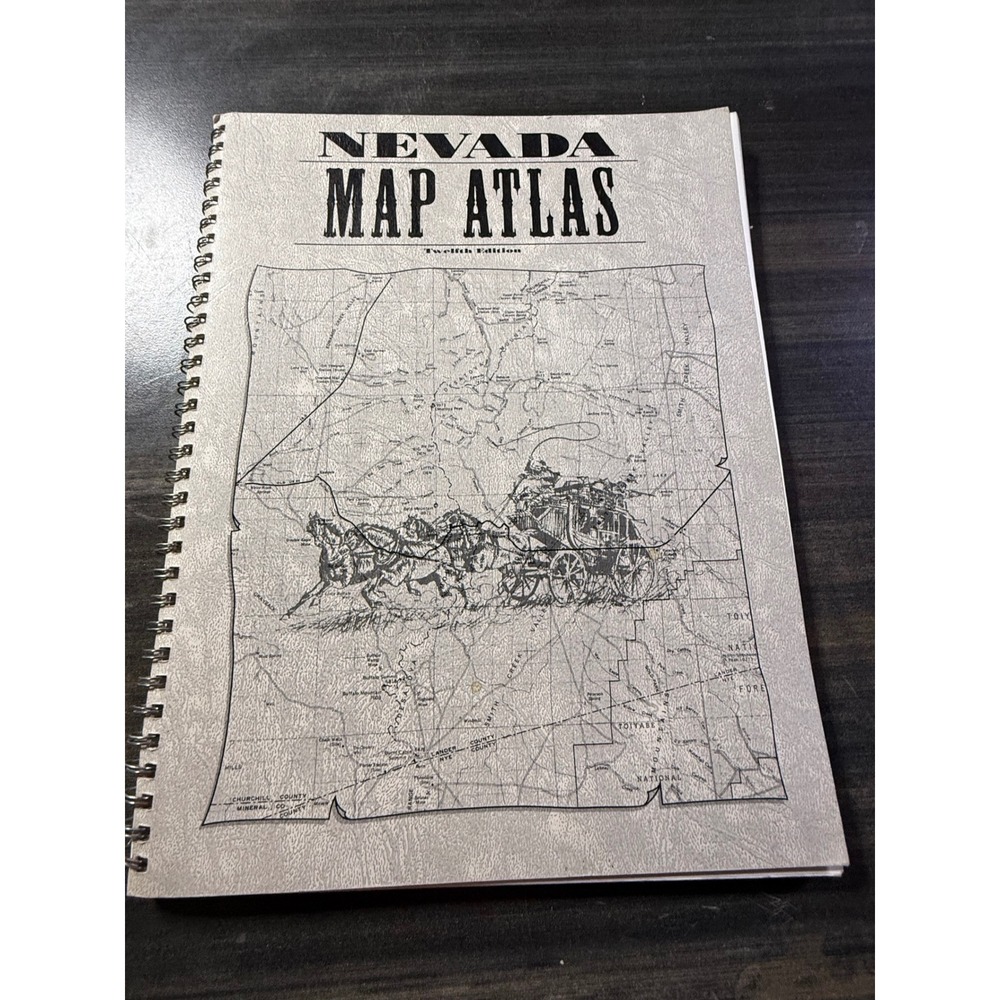 Nevada Map Atlas Twelfth Edition Spiral Bound Reference Book Vintage Style Cover